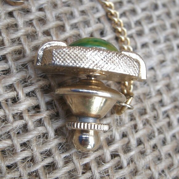 Vintage Swank Tie Tack & Cufflink Set Green & Gold - Picture 16 of 16